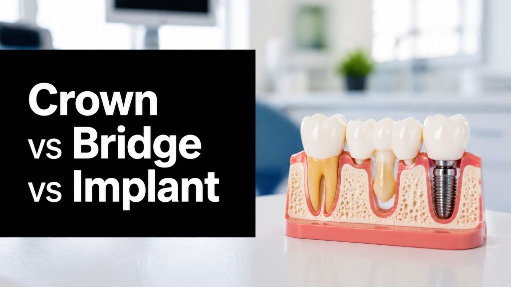 Crown Vs Bridge Vs Implant Dental Model 1024x576