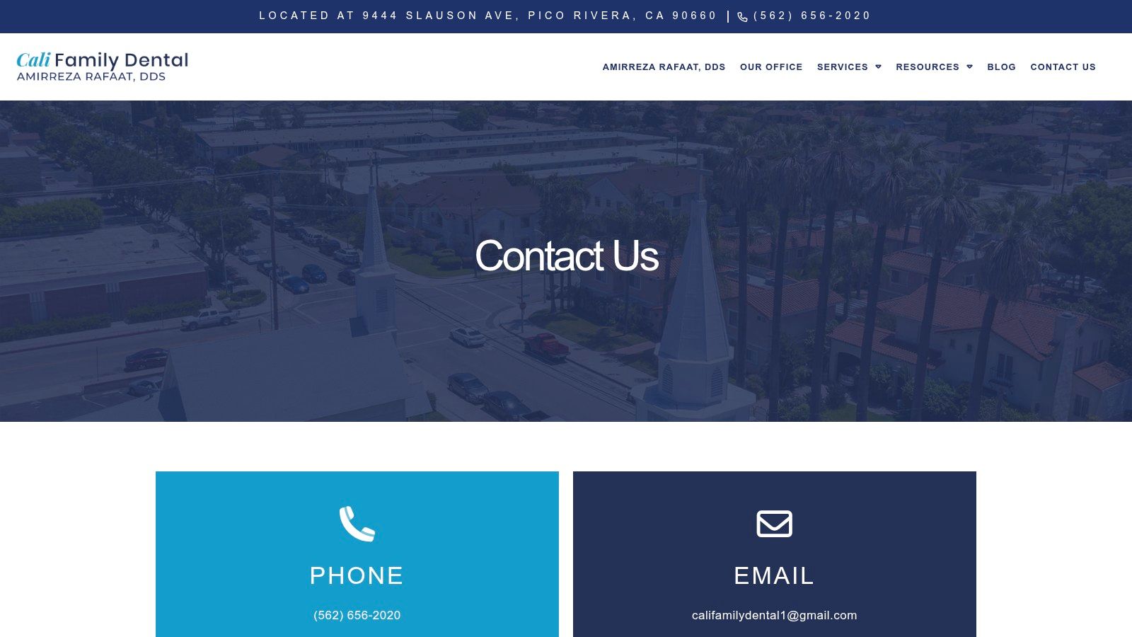 Screenshot from https://califamilydental.com/contact-us/
