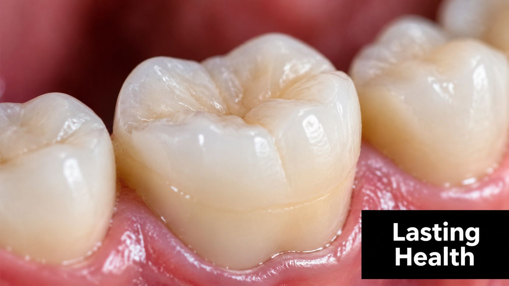 Close-up view of healthy human teeth and gums illustrating long-term dental health after professional treatment.